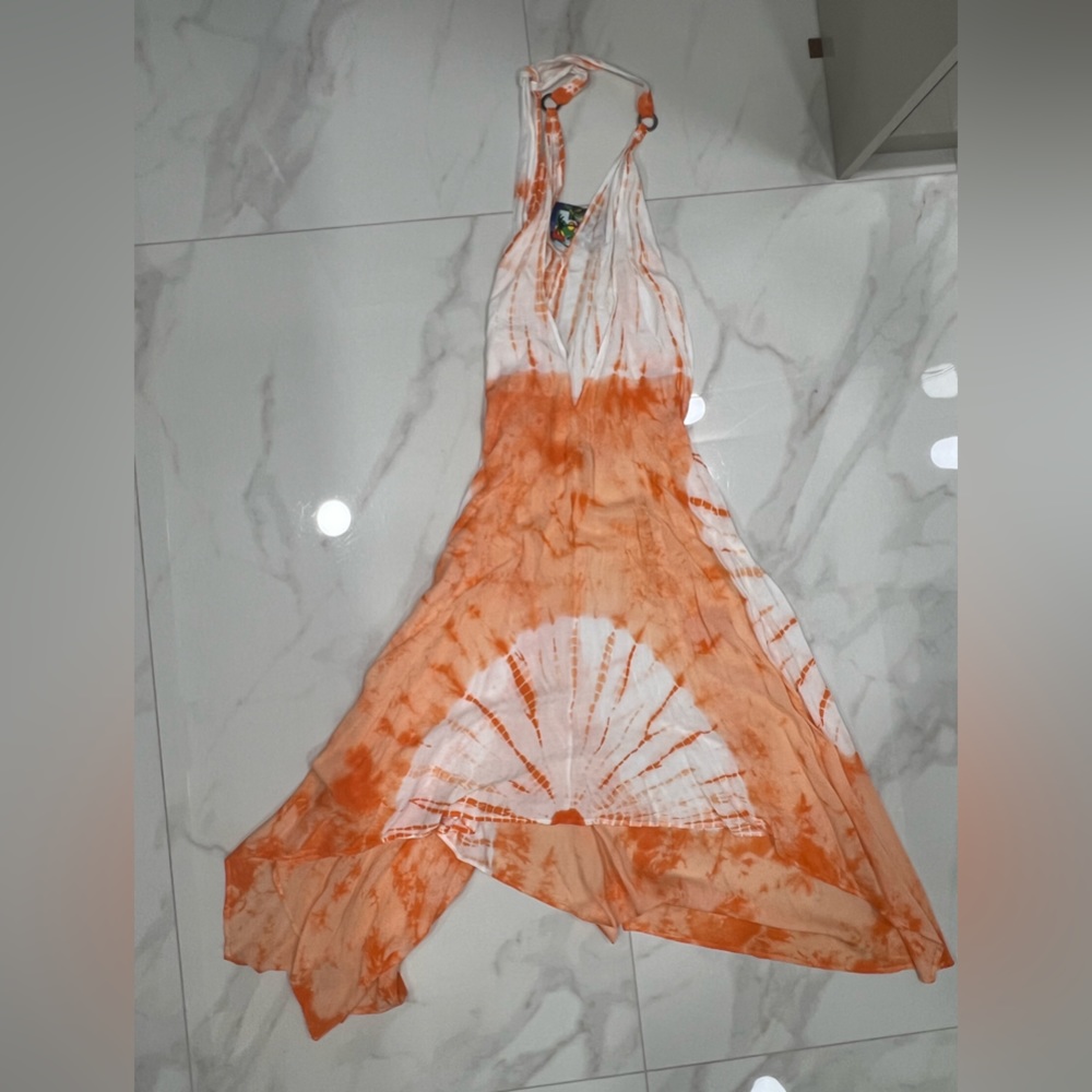 orange tie die dress/ cover up